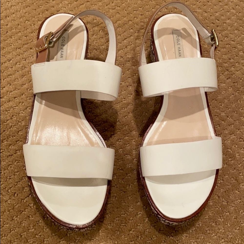 Cole Haan white and snake flatform sandals